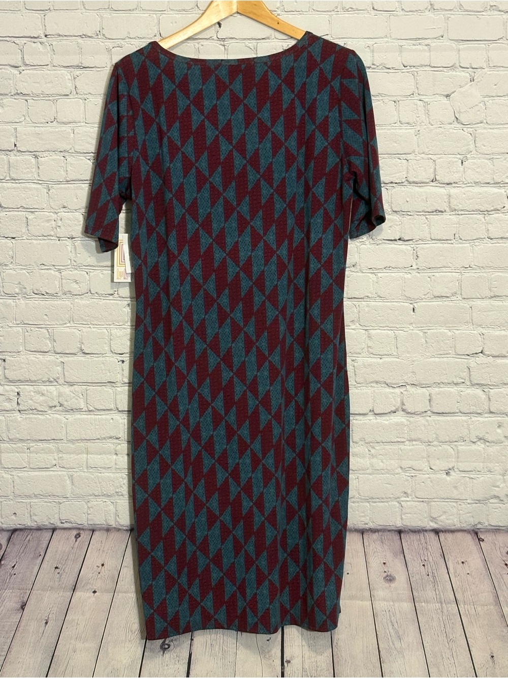 LuLaRoe Teal and Burgundy Geometric Midi Dress